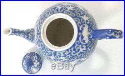 Asian Chinese Famille Rose Porcelain Blue Color Teapot Qianlong Mark