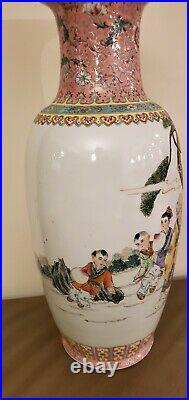 Asian Chinese Famille Rose Vase Hand Painted Scenes with The Immortals 24in