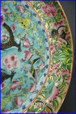 C. 1800 Chinese Canton Export Porcelain Black Dragon Plate Famille Verte Qianlong