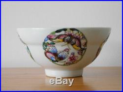 C. 19th Antique Chinese Famille Rose Butterflies Medallion Bowl Qianlong Mark