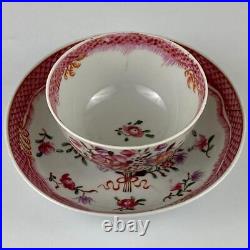 C1780 Antique Late 18thc Qianlong Chinese Bowl Tea Cup & Saucer Famille Rose