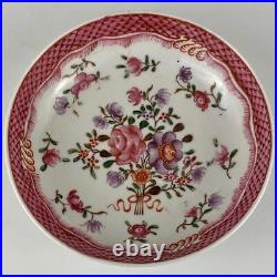 C1780 Antique Late 18thc Qianlong Chinese Bowl Tea Cup & Saucer Famille Rose