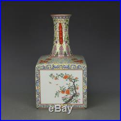 China old Porcelain Qing qianlong famille rose Square double ear vase Decoration