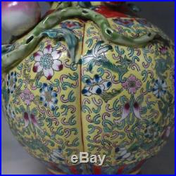 China old porcelain Qing qianlong famille rose Hand painting flower Peach vase