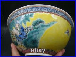 Chinese 1920's nice yellow ground famille rose big bowl (Qian Long Mark) a337