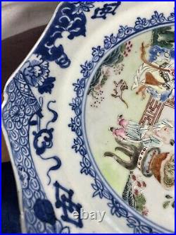 Chinese Antique Famille Rose Porcelain Plate Mother & Son Qianlong Period