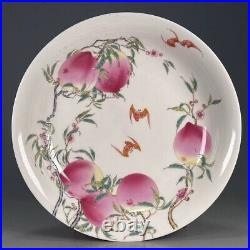 Chinese Antique Famille Verte Peach Porcelain Plate Qing Dynasty QianLong-Marked