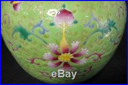Chinese Antique Green Glaze Famille Rose Porcelain Vase Qianlong Mark