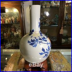 Chinese Antique Qianlong Famille Rose Underglaze Blue White Porcelain Peony Vase