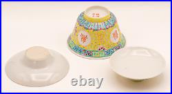 Chinese BOWL COVER SAUCER SPOON Famille Jaune Porcelain Republic Marks 20th C