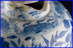 Chinese Blue & White Dragon Vase & Cover Qing Kangxi Six-Marks Late 19th C. A/F