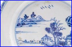 Chinese Blue White Plate Pagoda Lake Porcelain Qing Dynasty Qianlong 1736 1795