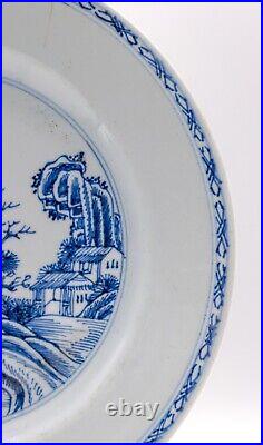 Chinese Blue White Plate Pagoda Lake Porcelain Qing Dynasty Qianlong 1736 1795