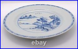 Chinese Blue White Plate Pagoda Lake Porcelain Qing Dynasty Qianlong 1736 1795