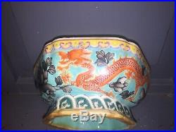 Chinese DRAGONS AND WAVES FAMILLE ROSE Porcelain Bowl QIANLONG Red IRON Seal