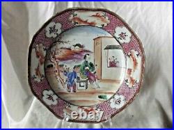 Chinese Famille Rose Plate with Pink Scale Border Qianlong (1736-95)