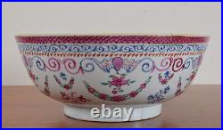 Chinese Famille Rose Porcelain Punch Bowl Decorated with Bats Qianlong Period