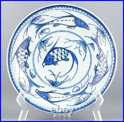 Chinese Fish Plate Blue & White Porcelain Qing Dynasty Guangxu Marked 1862 -1874