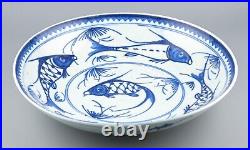 Chinese Fish Plate Blue & White Porcelain Qing Dynasty Guangxu Marked 1862 -1874