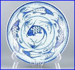 Chinese Fish Plate Blue & White Porcelain Qing Dynasty Guangxu Marked 1862 -1874