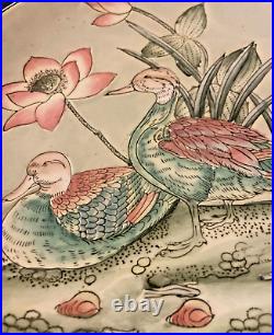 Chinese Green Plate Da Qing Qianlong Nian Zhi Markings DUCKS Famile Rose color