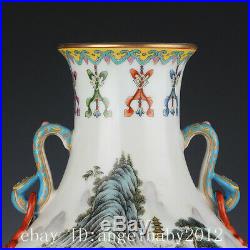 Chinese Old Porcelain qianlong marked famille rose landscape Sceneryc Vase 15.7