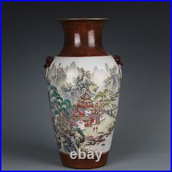 Chinese Old Porcelain qianlong marked famille rose landscape Square Vase 15.7