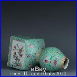 Chinese Old Porcelain qianlong marked famille rose peony bird Square Vase 12.2