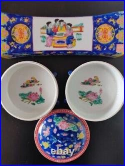 Chinese Qian Long Nian Zhi Famille Rose Lidded Double Dish & Pillow