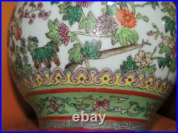 Chinese Vase 13.75 Famille Verte bats carp koi seahorse handles mark Qianlong