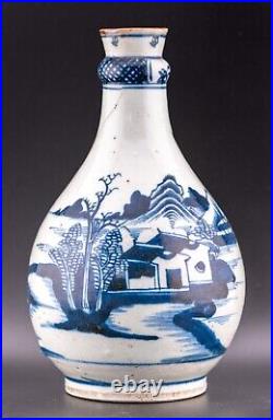 Chinese Vase Porcelain Blue White Garlic Head Bottle Qing Dynasty 19th C