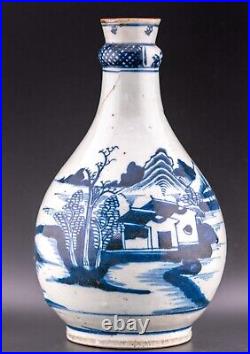 Chinese Vase Porcelain Blue White Garlic Head Bottle Qing Dynasty 19th C