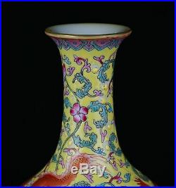 Chinese antique Famille Rose enamels red gild dragon vase Qing Qianlong seal
