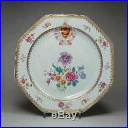 Chinese famille rose octagonal armorial plate, Qianlong (1736-95)