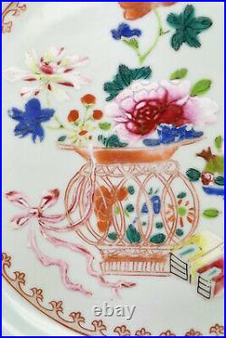 EXQUISITE ANTIQUE 18thC CHINESE QIANLONG PORCELAIN FAMILLE ROSE FLORAL PLATE