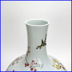 Early Republic Chinese Famille Rose Bird Flower Porcelain Vase with Qianlong MK