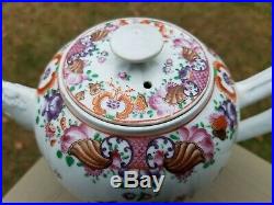 FAMILLE ROSE Antique CHINESE 18th Century QIANLONG PORCELAIN TEAPOT Butterfly