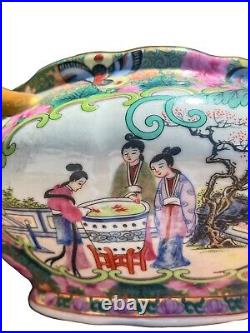 Famille Rose Chinese Antique Qing Tureen & Ladle Plate Qianlong Mark Pristine