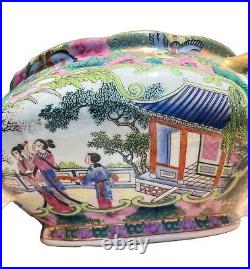 Famille Rose Chinese Antique Qing Tureen & Ladle Plate Qianlong Mark Pristine