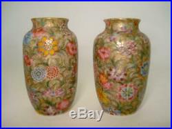 Fine Pair Chinese Porcelain Famille Rose Vases Gold Ground Qianlong Republic