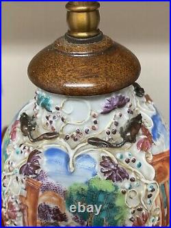 Fine antique Chinese Famille rose mandarin Lamp Vase. Qianlong Period