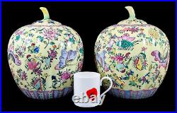 Guangxu Chinese Famille Jaune melon ginger jars lotus flowers, Qianlong red mark