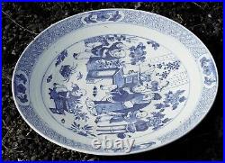 HUGE Chinese Charger Blue & White Scholar's Porcelain Qing Period (19th C.) A/F