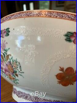 Large 18th Century Chinese Export Qianlong Famille Rose Porcelain Punch Bowl