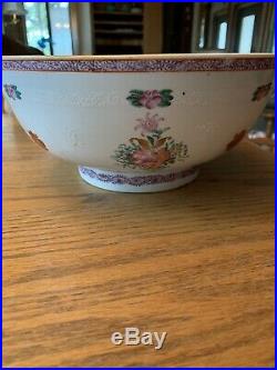 Large 18th Century Chinese Export Qianlong Famille Rose Porcelain Punch Bowl