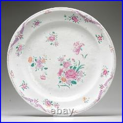 Large Antique 18C Famille Rose Dish with Peony Qianlong Decoration