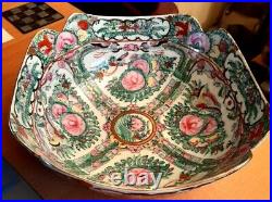 Large Antique Chinese Handpainted Famille Rose Fruit Bowl Marked To Base VGC