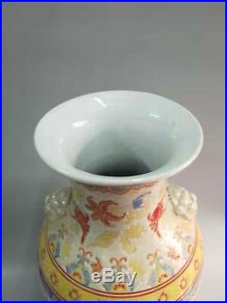 Large Chinese Famille Rose Porcelain Dragons Vases QianLong Marks Fine-carved