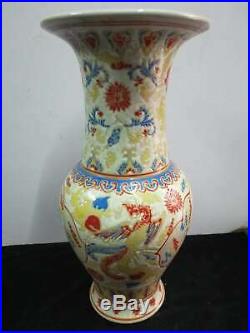 Large Chinese Famille Rose Porcelain Landscape Vases Handpainted Marks QianLong