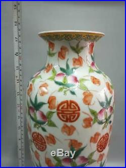 Large Chinese Famille Rose Porcelain Peaches Vases Hand-carved Marks QianLong